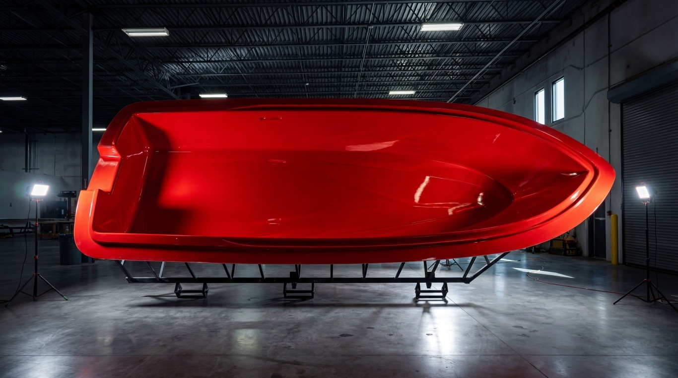 Orange fiberglass mold in manufacturing facility